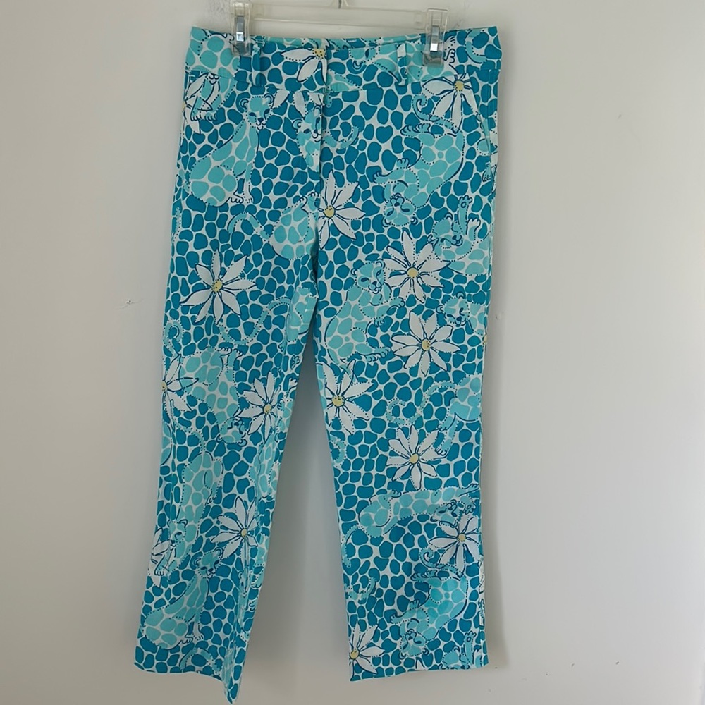 Lilly Pulitzer Vintage Blue/White Lioness Print Ankle Pants s4